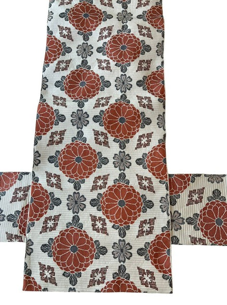 Japanese Vintage Nagoya Obi – Chrysanthemum Medallion Pattern, Women's Silk Sash