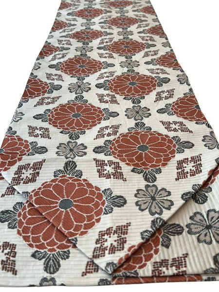 Japanese Vintage Nagoya Obi – Chrysanthemum Medallion Pattern, Women's Silk Sash