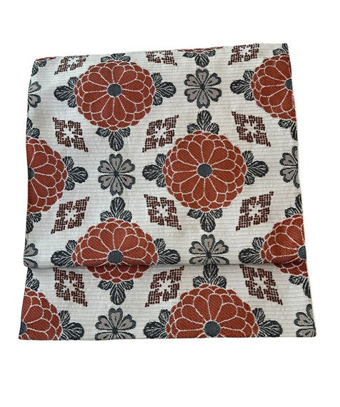 Japanese Vintage Nagoya Obi – Chrysanthemum Medallion Pattern, Women's Silk Sash