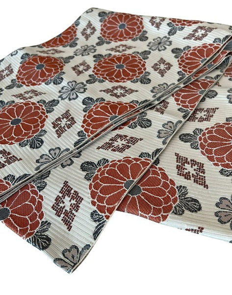 Japanese Vintage Nagoya Obi – Chrysanthemum Medallion Pattern, Women's Silk Sash