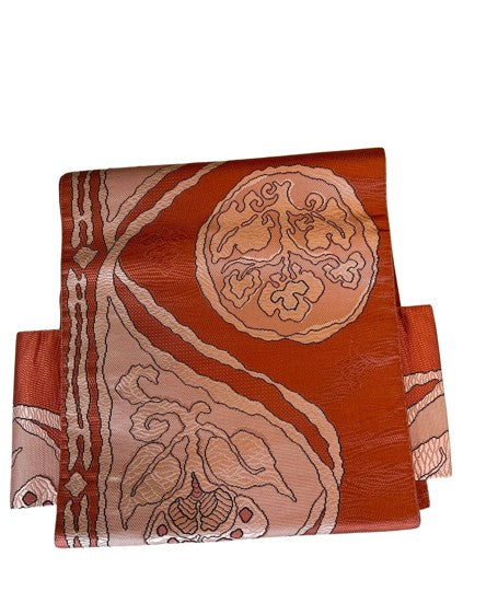 Japanese Vintage Nagoya Obi – Floral Roundel Pattern, Women's Silk Sash