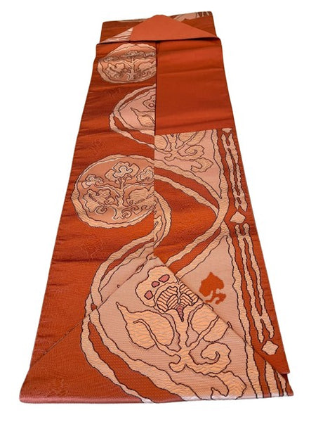 Japanese Vintage Nagoya Obi – Floral Roundel Pattern, Women's Silk Sash