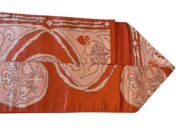 Japanese Vintage Nagoya Obi – Floral Roundel Pattern, Women's Silk Sash