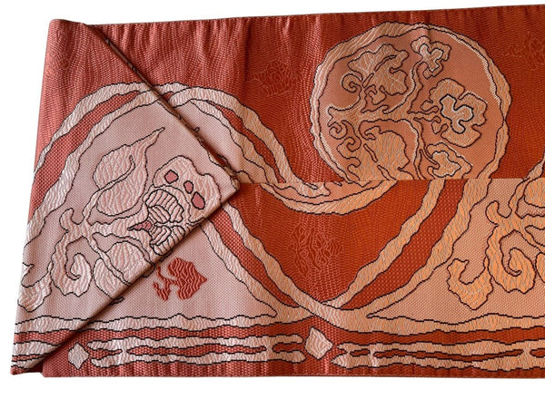 Japanese Vintage Nagoya Obi – Floral Roundel Pattern, Women's Silk Sash