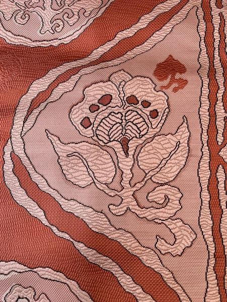 Japanese Vintage Nagoya Obi – Floral Roundel Pattern, Women's Silk Sash
