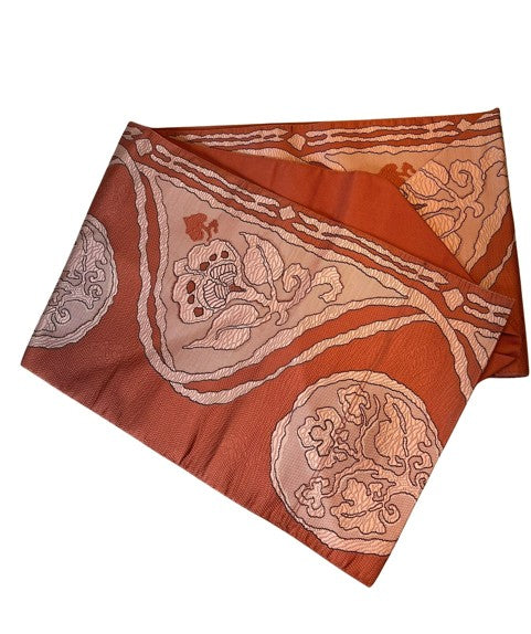 Japanese Vintage Nagoya Obi – Floral Roundel Pattern, Women's Silk Sash
