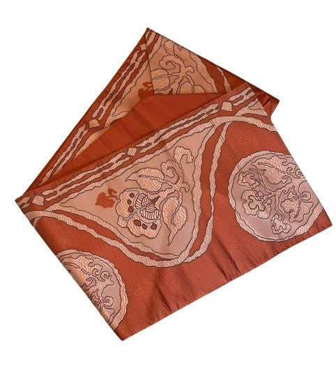 Japanese Vintage Nagoya Obi – Floral Roundel Pattern, Women's Silk Sash