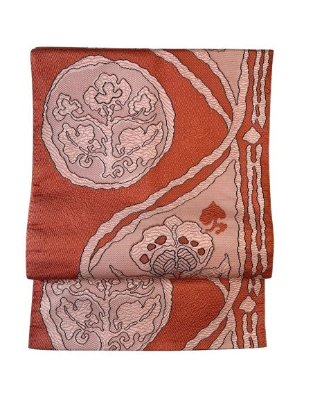 Japanese Vintage Nagoya Obi – Floral Roundel Pattern, Women's Silk Sash