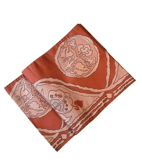Japanese Vintage Nagoya Obi – Floral Roundel Pattern, Women's Silk Sash