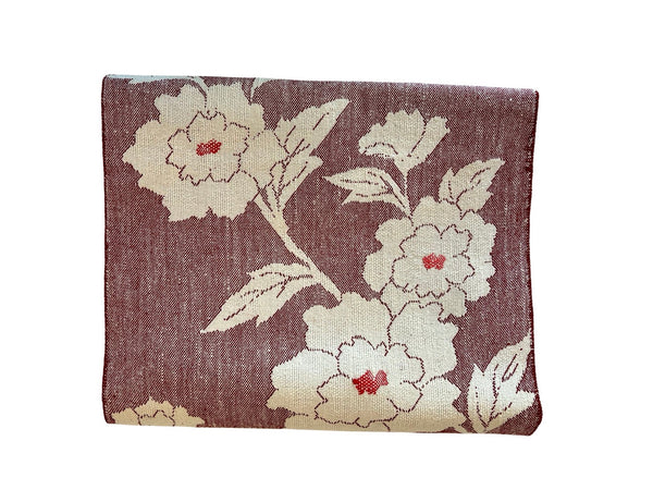 Japanese Vintage Nagoya Obi – Peony Floral Pattern, Women's Cotton Kimono Sash