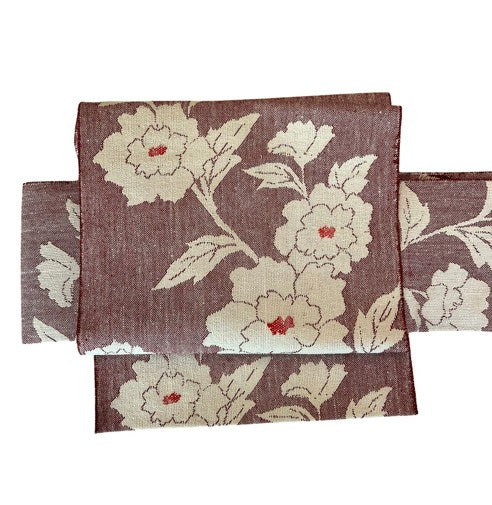 Japanese Vintage Nagoya Obi – Peony Floral Pattern, Women's Cotton Kimono Sash
