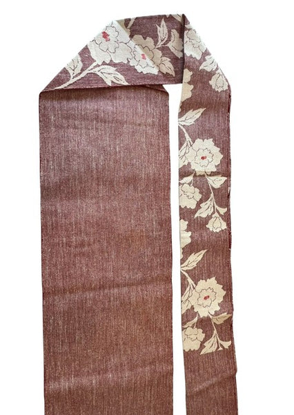 Japanese Vintage Nagoya Obi – Peony Floral Pattern, Women's Cotton Kimono Sash