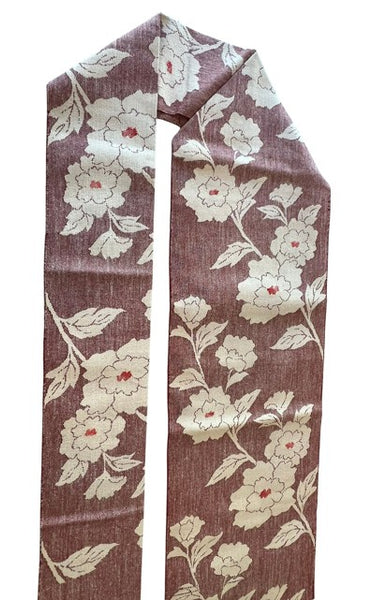 Japanese Vintage Nagoya Obi – Peony Floral Pattern, Women's Cotton Kimono Sash
