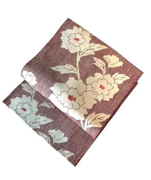 Japanese Vintage Nagoya Obi – Peony Floral Pattern, Women's Cotton Kimono Sash