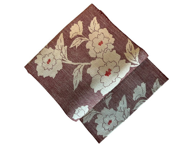 Japanese Vintage Nagoya Obi – Peony Floral Pattern, Women's Cotton Kimono Sash