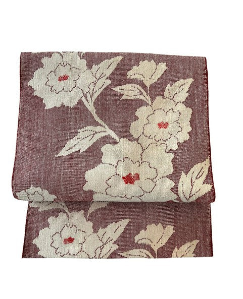 Japanese Vintage Nagoya Obi – Peony Floral Pattern, Women's Cotton Kimono Sash