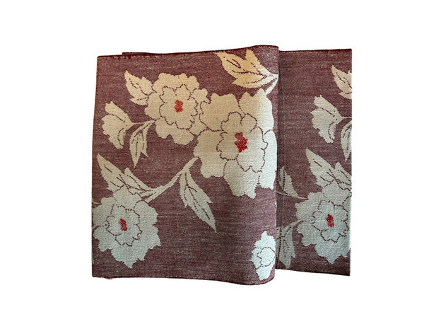 Japanese Vintage Nagoya Obi – Peony Floral Pattern, Women's Cotton Kimono Sash