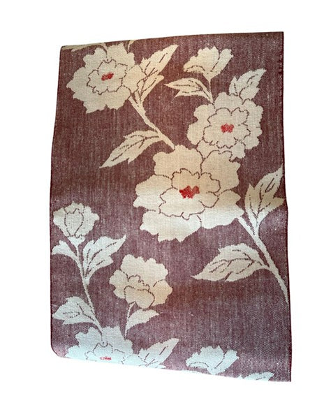 Japanese Vintage Nagoya Obi – Peony Floral Pattern, Women's Cotton Kimono Sash