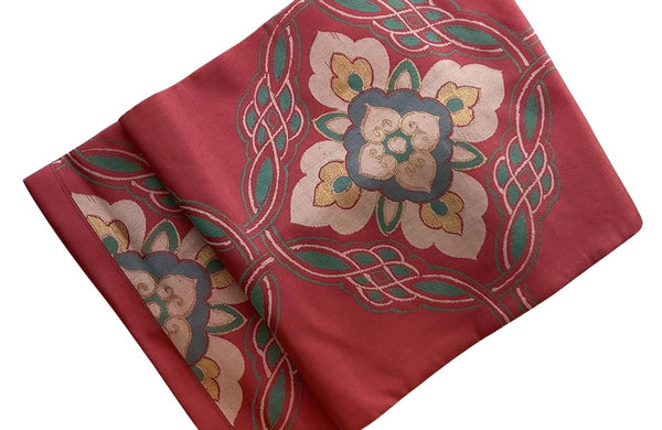 Japanese Vintage Nagoya Obi – Floral Medallion Pattern, Women's Silk Sash