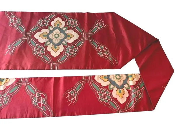Japanese Vintage Nagoya Obi – Floral Medallion Pattern, Women's Silk Sash