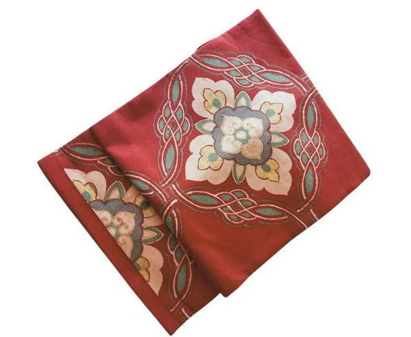 Japanese Vintage Nagoya Obi – Floral Medallion Pattern, Women's Silk Sash