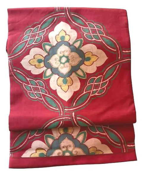 Japanese Vintage Nagoya Obi – Floral Medallion Pattern, Women's Silk Sash