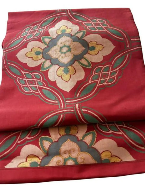 Japanese Vintage Nagoya Obi – Floral Medallion Pattern, Women's Silk Sash