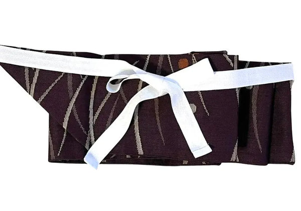 Japanese Traditional Women's Tsukuri Obi / Purple Tsumugi-Style Pre-Tied Obi for Kimono, Grass & Dot Pattern