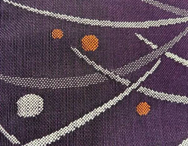 Japanese Traditional Women's Tsukuri Obi / Purple Tsumugi-Style Pre-Tied Obi for Kimono, Grass & Dot Pattern