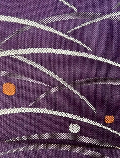 Japanese Traditional Women's Tsukuri Obi / Purple Tsumugi-Style Pre-Tied Obi for Kimono, Grass & Dot Pattern