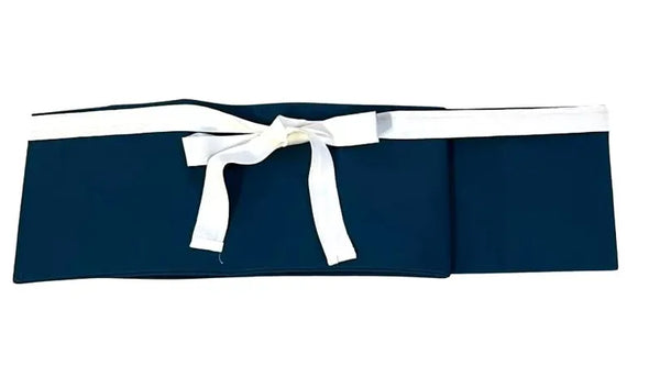 Japanese Teal Blue Kimono Obi Belt: White Orchid Tsukuri, Pre-Tied