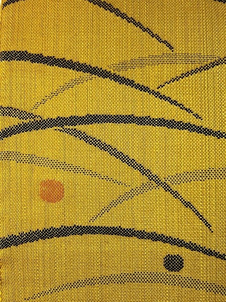 Japanese Mustard Yellow Tsumugi Tsukuri Obi: Pre-Tied Kimono Belt, Grass & Dot Motif