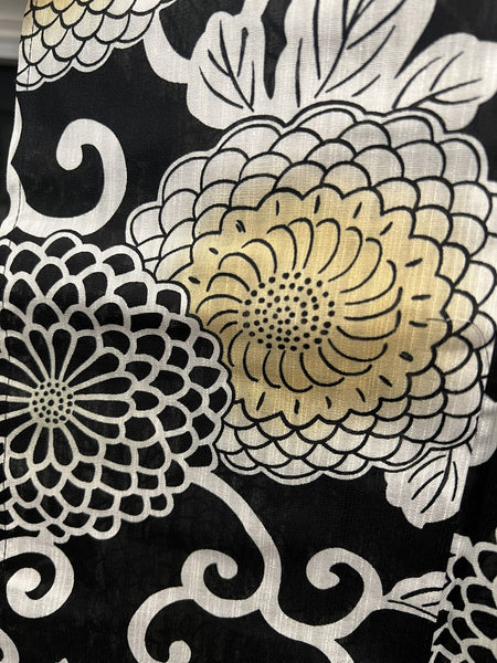YUKATA and OBI 2 pc set, Size: M-L, Elegant Chrysanthemum on Black / Japanese Traditional Women's Yukata and Heko Obi