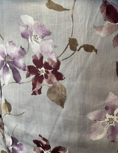 Japanese Yukata & Obi Set – Purple Grey with Floral Print & Red Geometric Weave Obi