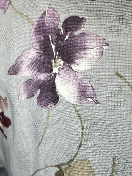 Japanese Yukata & Obi Set – Purple Grey with Floral Print & Red Geometric Weave Obi