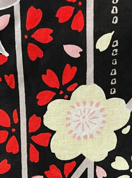 Japanese Yukata & Pre-tied Obi Set – Black Floral Print with Red Satin Bow Obi