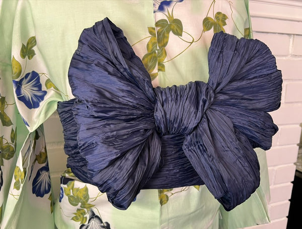 Japanese Yukata & Obi Set – Mint Green Morning Glory (Asagao) Yukata with Crinkled Navy Heko Obi