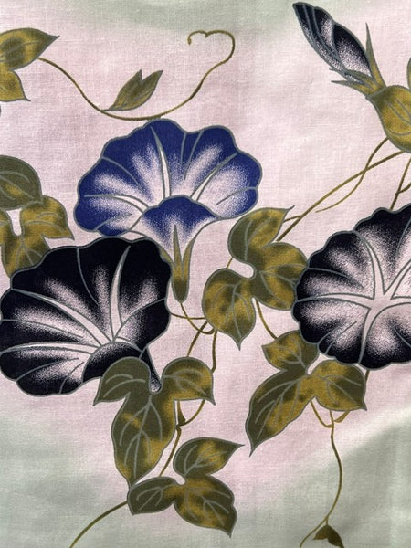 Japanese Yukata & Obi Set – Mint Green Morning Glory (Asagao) Yukata with Crinkled Navy Heko Obi