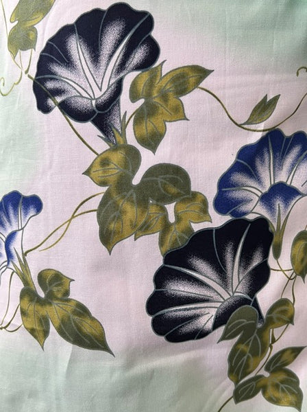Japanese Yukata & Obi Set – Mint Green Morning Glory (Asagao) Yukata with Crinkled Navy Heko Obi