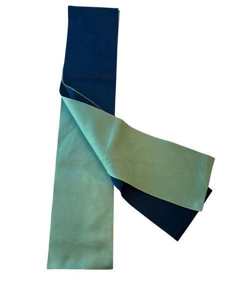 Japanese Yukata and Hanhaba Obi Set -  Sky Blue Lily Floral with Navy & Mint Reversible Obi