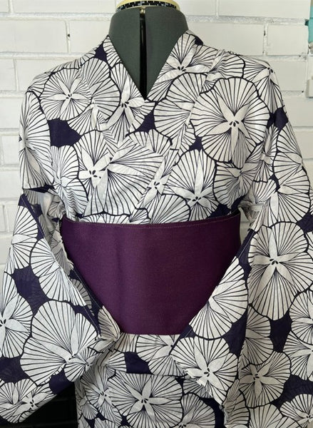Japanese Hanhaba Obi – Purple & Silver Gray Reversible, Women's Sash