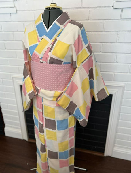 YUKATA, Checkered, Size: Free / Japanese Traditional Women's Yukata