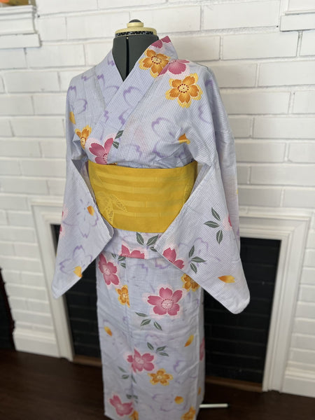 YUKATA, Cherry Blossom, Light Blue, Size: M / Japanese Traditional Women's Yukata