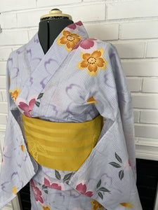 YUKATA, Cherry Blossom, Light Blue, Size: M / Japanese Traditional Women's Yukata