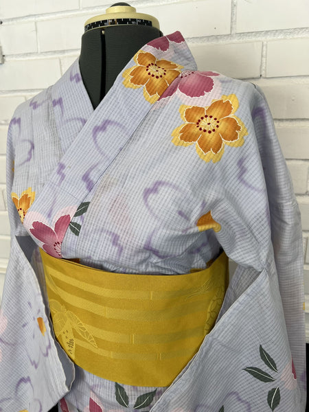 YUKATA, Cherry Blossom, Light Blue, Size: M / Japanese Traditional Women's Yukata