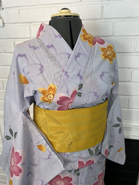 YUKATA, Cherry Blossom, Light Blue, Size: M / Japanese Traditional Women's Yukata