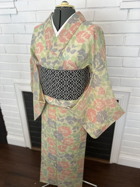 YUKATA, Peony, Green, Size: Free / Japanese Traditional Women's Yukata