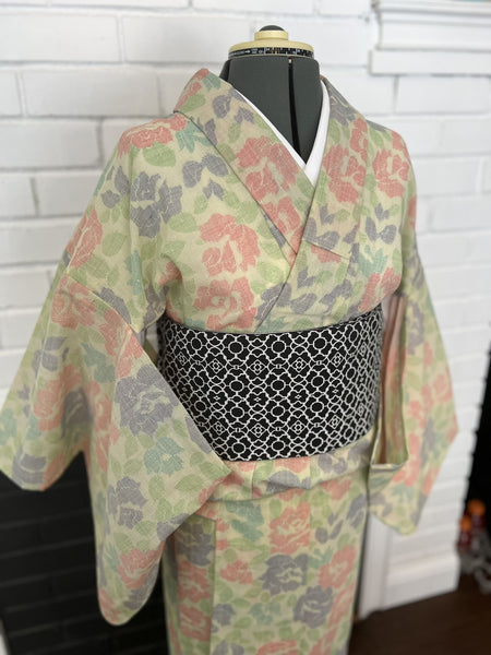 YUKATA, Peony, Green, Size: Free / Japanese Traditional Women's Yukata