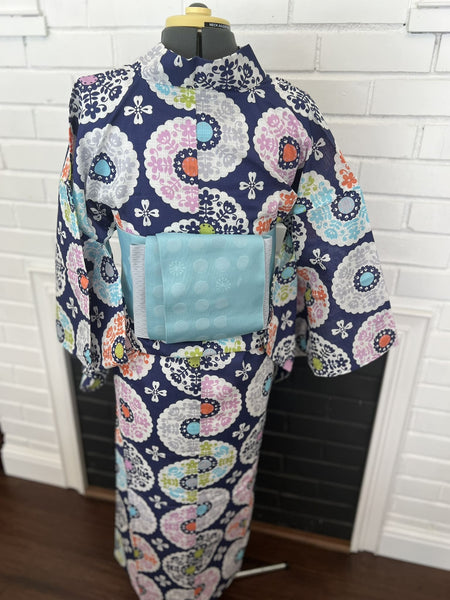 YUKATA, Flower Diamond, Navy Blue, Size: Free / Japanese Traditional Women's Yukata