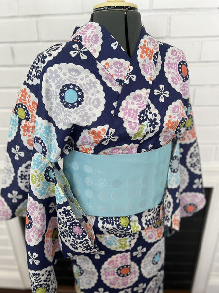 YUKATA, Flower Diamond, Navy Blue, Size: Free / Japanese Traditional Women's Yukata